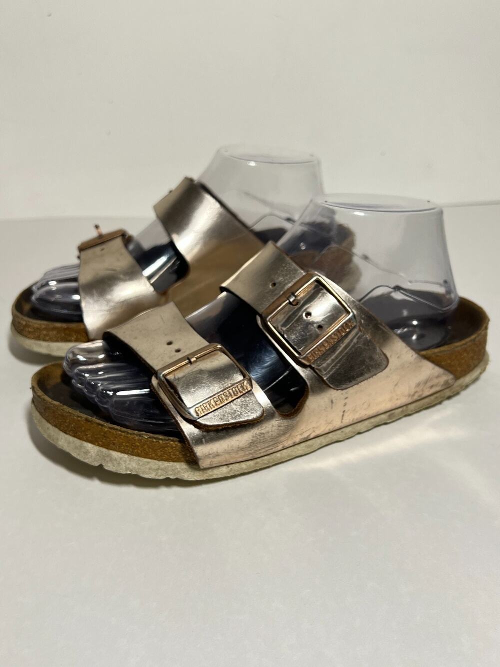 Birkenstock Metallic Copper Leather Arizona Adjust Sandal 38 Reg-Nar 7-7.5